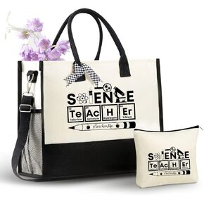 InnoBeta Science Teacher Gifts Canvas Tote Bag for Women, Important Science Teacher Stuff Bag,Teacher Appreciation Gifts for Teacher Appreciation Day, Birthday, Thanksgiving, Christmas