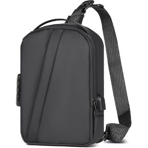 Geestock Anti theft Sling Bag Backpack with Lock, Men's Crossbody Sling Backpack with USB Charging Port, Leather Chest Bag Casual Shoulder Bag (Green)