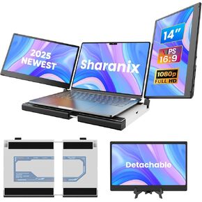 15.6" Laptop Screen Extender, FHD 1080P IPS Portable Monitor for 13“-17.3"Laptop, Detachable Laptop Triple Screen Extender with Speakers, Plug&Play, Compatible with Mac/Android/Win