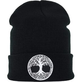 Tree of Life Viking Hat with Embroidery Yggdrasil | Warm Winter Beanie Breathable Acrylic Knit hat Yggdrasil Beanie for Vikings Fans | Cuffed Beanie Cap for Men Women | Unisex | Black