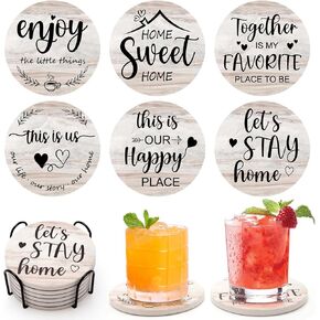 Housewarming Gifts for Home Decoration Ceramic Coasters for Drink Set of 6 Cute Farmhouse Coffee Table Decor Cup Coasters with Holder Christmas New Home Gift Accessories Funny Coasters Porta Vasos