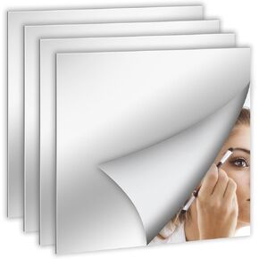 4 Pack Self Adhesive Acrylic Mirror,Flexible Plastic Mirror Sheets Wall Stickers，Unbreakable Acrylic Mirror Tiles for Door, Kids Room，School Gym Lockers，2MM Thick Mirror（10 x 10inch）
