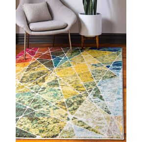 Unique Loom Estrella Collection Mosaic, Distressed, Modern, Abstract, Bright Colors Area Rug, 8 ft x 11 ft, Multi/Green