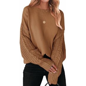 ZESICA Women's Fall Long Sleeve Crew Neck Solid Color Cable Knit Chunky Casual Oversized Pullover Sweater Tops