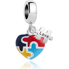Autism Awareness Jigsaw Puzzle Love Heart Charm Compatible with Pandora Bracelets Support Hope Women Christmas Family Daughter Sister Granddaughter