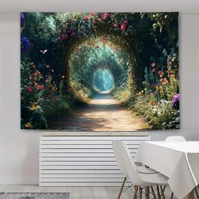 FENDROM Fantasy Forest Tapestry Enchanted Jungle Trail Magical Firefly Tapestry Fairytale Colorful Flower Spring Scenery Tapestries Wall Hanging Art for Kids Girl Bedroom Living Room Dorm Decor