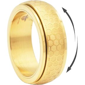 BLACKJACK Men’s Textured Spinner Ring, Fidget Ring, Anxiety Ring, 316L Stainless Steel Ring Gold/Black/Blue/Black & Blue/Black & Gold, Simple Jewelry Gifts
