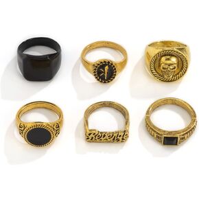 6Pcs Vintage Punk Gold Rings Set for Men Women, Skull Cool Style Hip Hop Statement Stacking Rings, Gothic Biker Rock Rapper Jewelry Revenge Skull Trendy Dainty Rings