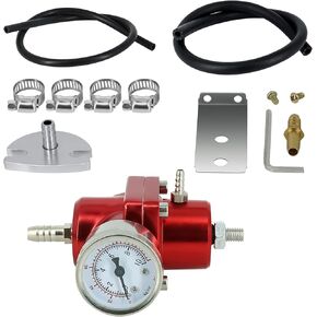 EFI Fuel Pressure Regulator Kit with Bypass Return 0-140psi Pressure Gauge AN6-6AN Fuel Line Hose Fitting Connectors Kit Adjustable Universal Aluminum (Black)