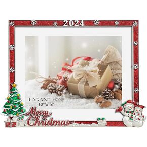 LARAINE Picture Photo Frame 8x10 Metal 2024 Christmas Snowmen High Definition Glass Display Pictures for Tabletop Home Decorative Holiday Gift (Red)