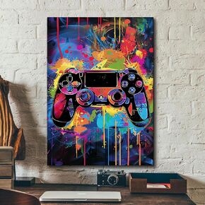 Video Game Canvas Wall Art Framed, Cool Gaming Wall Art Retro Video Game Posters Pictures, Colorful Gamepad Painting Prints for Boys Room Kids Game Room Bedroom Home Decoration 12x16inch