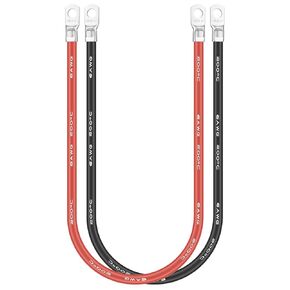 كابلات Jtron 20 بوصة 8 AWG(10-6) قياس أحمر + أسود من النحاس النقي كابلات عاكسة للبطارية الشمسية، RV، السيارة، القارب في العروات المستخدمة لمفتاح البطارية (التيار المتاح 100A)