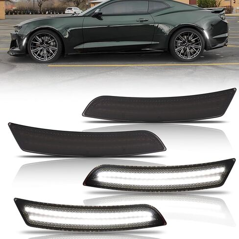 Front & Rear Fender LED Side Marker Lights for 2016 2017 2018 2019 2020 2021 Chevy Camaro, Camaro Smoked Lens Side Bumper Marker Lamps, Amber & Red LED Side Markers Turn Signal Lights, 4 PCS in Kuwait