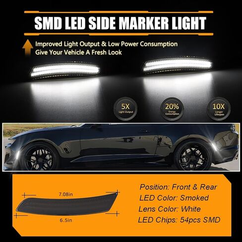 Front & Rear Fender LED Side Marker Lights for 2016 2017 2018 2019 2020 2021 Chevy Camaro, Camaro Smoked Lens Side Bumper Marker Lamps, Amber & Red LED Side Markers Turn Signal Lights, 4 PCS in Kuwait