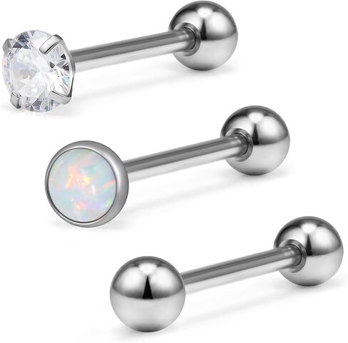 14G F136 Titanium Tongue Rings Hypoallergenic Tongue Piercings Barbells White Opal Diamond Internally Threaded Tongue Rings Pierercing Jewewelry for Women Men 16mm 5/8 inch in Saudi Arabia