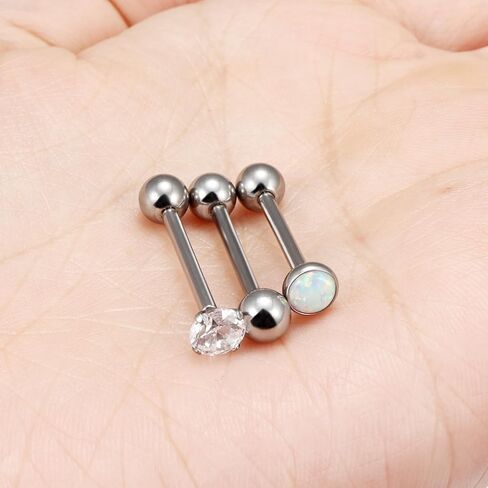 14G F136 Titanium Tongue Rings Hypoallergenic Tongue Piercings Barbells White Opal Diamond Internally Threaded Tongue Rings Pierercing Jewewelry for Women Men 16mm 5/8 inch in Saudi Arabia