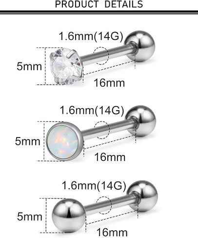 14G F136 Titanium Tongue Rings Hypoallergenic Tongue Piercings Barbells White Opal Diamond Internally Threaded Tongue Rings Pierercing Jewewelry for Women Men 16mm 5/8 inch in Saudi Arabia