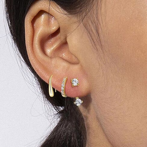 ZRU 3 Pairs Gold Stud Hoop Huggie Earrings Set for Women Men Cartilage Earrings Studs Small Huggie Earrings Dainty CZ Piercing Earrings 18k Gold Plated Earrings Trendy Gifts in Saudi Arabia