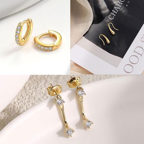 ZRU 3 Pairs Gold Stud Hoop Huggie Earrings Set for Women Men Cartilage Earrings Studs Small Huggie Earrings Dainty CZ Piercing Earrings 18k Gold Plated Earrings Trendy Gifts in Saudi Arabia