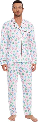 Men Adult Christmas Winter Long Shirt Pajama Pants Set Sleepwear (M) White in Saudi Arabia