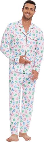 Men Adult Christmas Winter Long Shirt Pajama Pants Set Sleepwear (M) White in Saudi Arabia