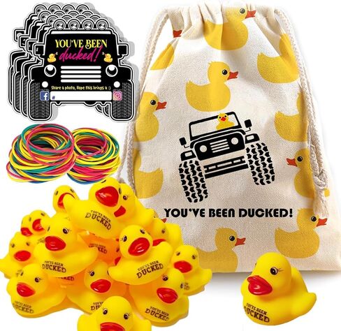 LANBAIHE You've been Ducked، مجموعة بطة البط، مجموعة 91 قطعة، 20 بطاقة بطة، 20 بطة مطاطية صفراء، 50 شريطًا مطاطيًا، 1 حقيبة بطة برباط، هدية لأي متحمس للبط (بطة مطاطية صفراء 02) in Kuwait