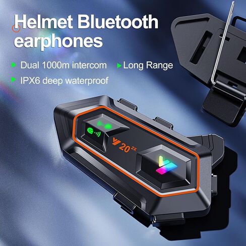 Y80-2X Motorcycle Helmet Bluetooth Headset,1000m intercom, Bluetooth 5.3 Headphone, Smart Noise Reduction, HiFi Level Sound Quality, IP67 Waterproof, Compatible with All Helmets in Saudi Arabia