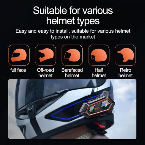Y80-2X Motorcycle Helmet Bluetooth Headset,1000m intercom, Bluetooth 5.3 Headphone, Smart Noise Reduction, HiFi Level Sound Quality, IP67 Waterproof, Compatible with All Helmets in Saudi Arabia