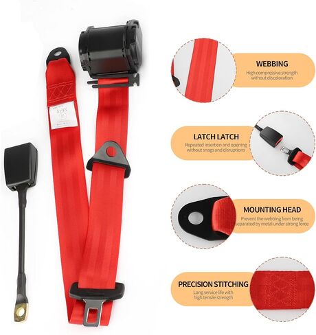2PCS Universal 3Pt Adjustable Retractable Lap for Go Kart,Club Golf Cart,SUV,Cars Minivan,UTV (Red) in Saudi Arabia