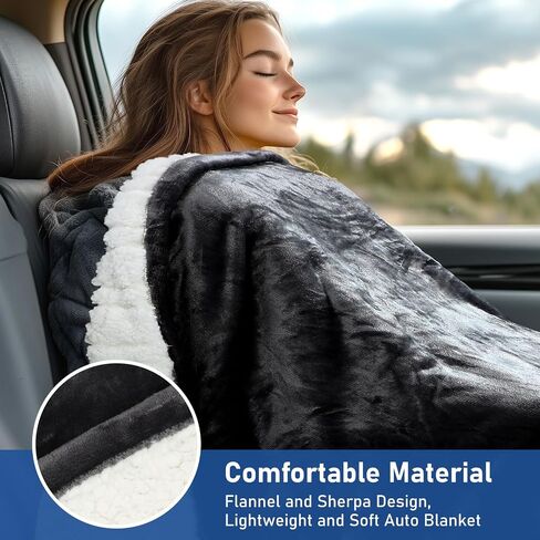 VINGVO Heated Car Blanket, 12V Car Electric Blanket, Flannel Sherpa Machine Washable Heating Throw, 3 Heating Levels Electric Blanket for Car, Truck, SUV, RV 59" x 39.4" in Saudi Arabia