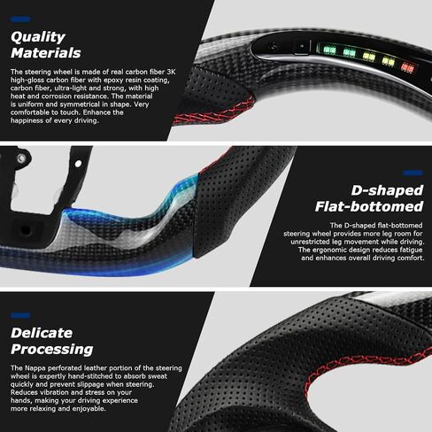 Real Carbon Fiber Steering Wheel For Infiniti Q60 2017-2022 Steering Wheel D-shaped Nappa Perforated Leather Flat-bottom Steering Wheel for Infiniti Q60 in Saudi Arabia