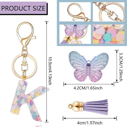 XGALBLA Initial letter Keychain for Women Girls Tassel Butterfly Pink Purple Cute Car Keychain for Wallet Backpack Bag Charm in Kuwait