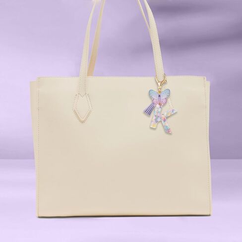 XGALBLA Initial letter Keychain for Women Girls Tassel Butterfly Pink Purple Cute Car Keychain for Wallet Backpack Bag Charm in Kuwait