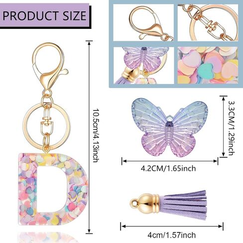 XGALBLA Initial letter Keychain for Women Girls Tassel Butterfly Pink Purple Cute Car Keychain for Wallet Backpack Bag Charm in Kuwait