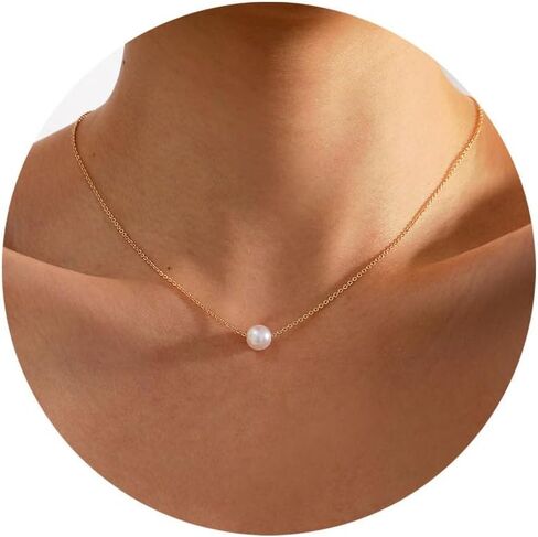 TOBENY Pearl Necklaces for Women 14k Gold Plated Handmade White Pearl Choker Necklace Dainty Small Tiny Beaded Pearl Strand Chain Necklace Delicate Single Wedding Prom Bridal Jewelry Gift in Saudi Arabia