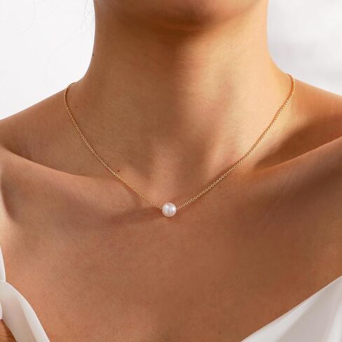 TOBENY Pearl Necklaces for Women 14k Gold Plated Handmade White Pearl Choker Necklace Dainty Small Tiny Beaded Pearl Strand Chain Necklace Delicate Single Wedding Prom Bridal Jewelry Gift in Saudi Arabia