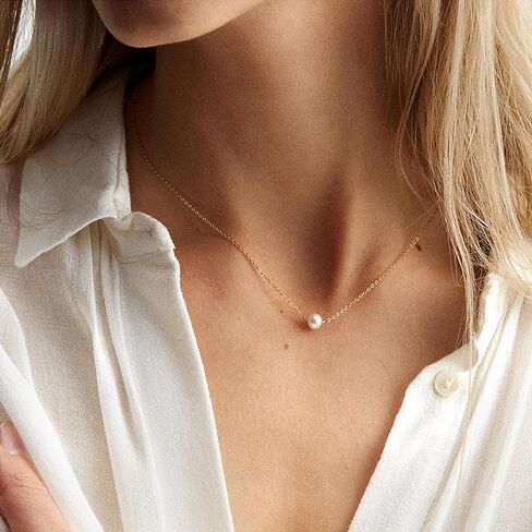 TOBENY Pearl Necklaces for Women 14k Gold Plated Handmade White Pearl Choker Necklace Dainty Small Tiny Beaded Pearl Strand Chain Necklace Delicate Single Wedding Prom Bridal Jewelry Gift in Saudi Arabia