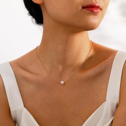TOBENY Pearl Necklaces for Women 14k Gold Plated Handmade White Pearl Choker Necklace Dainty Small Tiny Beaded Pearl Strand Chain Necklace Delicate Single Wedding Prom Bridal Jewelry Gift in Saudi Arabia