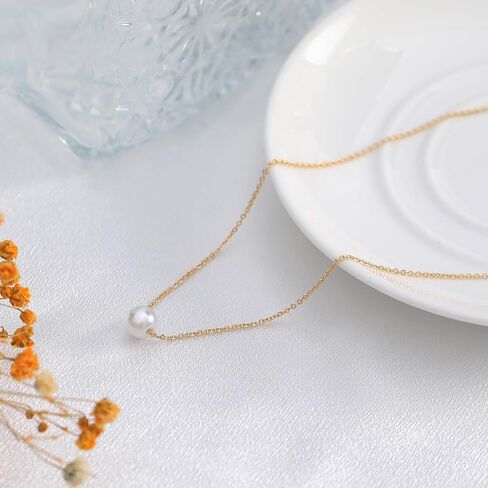 TOBENY Pearl Necklaces for Women 14k Gold Plated Handmade White Pearl Choker Necklace Dainty Small Tiny Beaded Pearl Strand Chain Necklace Delicate Single Wedding Prom Bridal Jewelry Gift in Saudi Arabia
