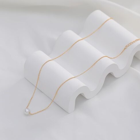 TOBENY Pearl Necklaces for Women 14k Gold Plated Handmade White Pearl Choker Necklace Dainty Small Tiny Beaded Pearl Strand Chain Necklace Delicate Single Wedding Prom Bridal Jewelry Gift in Saudi Arabia