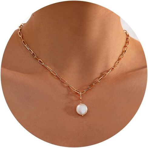 TOBENY Pearl Necklaces for Women 14k Gold Plated Handmade White Pearl Choker Necklace Dainty Small Tiny Beaded Pearl Strand Chain Necklace Delicate Single Wedding Prom Bridal Jewelry Gift in Saudi Arabia