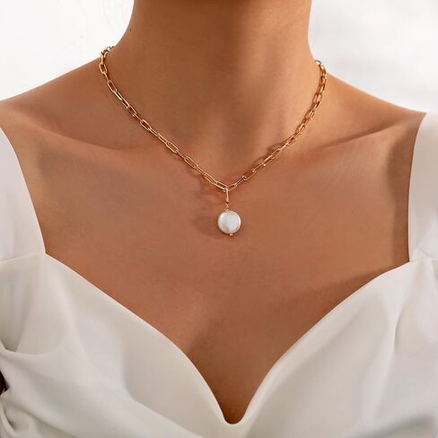 TOBENY Pearl Necklaces for Women 14k Gold Plated Handmade White Pearl Choker Necklace Dainty Small Tiny Beaded Pearl Strand Chain Necklace Delicate Single Wedding Prom Bridal Jewelry Gift in Saudi Arabia