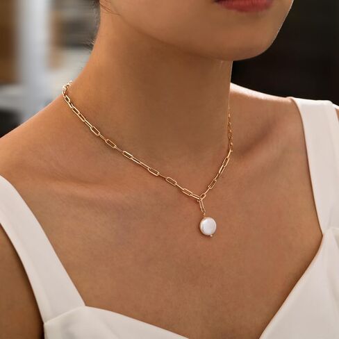 TOBENY Pearl Necklaces for Women 14k Gold Plated Handmade White Pearl Choker Necklace Dainty Small Tiny Beaded Pearl Strand Chain Necklace Delicate Single Wedding Prom Bridal Jewelry Gift in Saudi Arabia