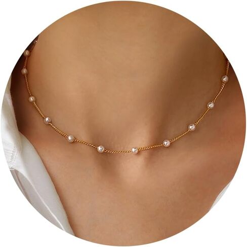 TOBENY قلادات اللؤلؤ للنساء 14k مطلية بالذهب اليدوية اللؤلؤ الأبيض قلادة قلادة أنيقة صغيرة صغيرة مطرز اللؤلؤ حبلا سلسلة قلادة حساسة واحدة الزفاف حفلة موسيقية الزفاف مجوهرات هدية in Kuwait