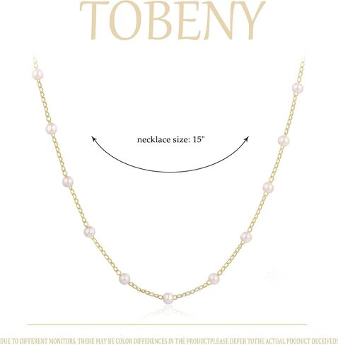 TOBENY قلادات اللؤلؤ للنساء 14k مطلية بالذهب اليدوية اللؤلؤ الأبيض قلادة قلادة أنيقة صغيرة صغيرة مطرز اللؤلؤ حبلا سلسلة قلادة حساسة واحدة الزفاف حفلة موسيقية الزفاف مجوهرات هدية in Kuwait