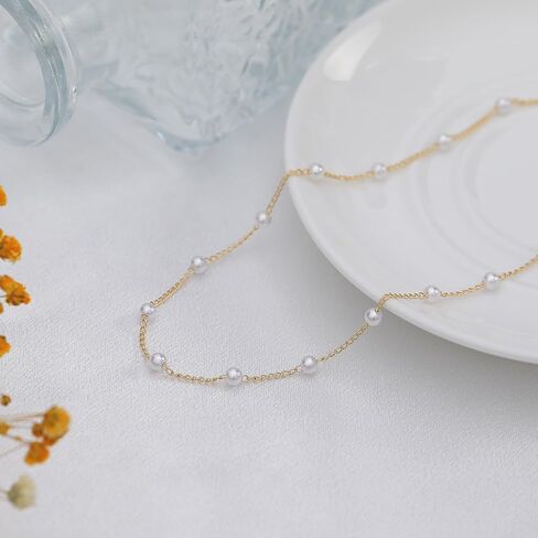 TOBENY قلادات اللؤلؤ للنساء 14k مطلية بالذهب اليدوية اللؤلؤ الأبيض قلادة قلادة أنيقة صغيرة صغيرة مطرز اللؤلؤ حبلا سلسلة قلادة حساسة واحدة الزفاف حفلة موسيقية الزفاف مجوهرات هدية in Kuwait