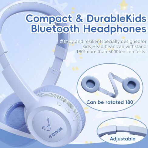 vinamass Kids Bluetooth Headphones,Kids Wireless Headphone with 85dBVolume Limiter, 30H Playtime, Adjustable Headband,Over-Ear Headphones for Kid School Online Class Travel in Kuwait