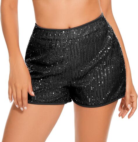 Womens Sequin Shorts Elastic High Waisted Sparkly Straight Legs Shorts Glitter Sparkle Party Shorts,Red,Large in Saudi Arabia
