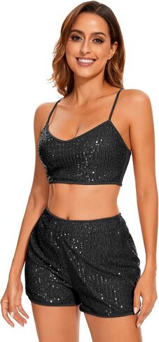 Womens Sequin Shorts Elastic High Waisted Sparkly Straight Legs Shorts Glitter Sparkle Party Shorts,Red,Large in Saudi Arabia