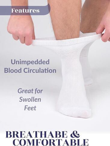 Hugh Ugoli Diabetic Socks for Men, Loose Ankle Socks Bamboo, Extra-Wide, Thin, Seamless Toe and Non-Binding Top, 4 Pairs, White, Shoe Size: 11-13 in Kuwait